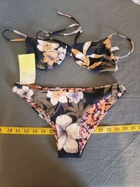 Maaji Black Floral Underwire Bikini with Pink and Cream Blooms